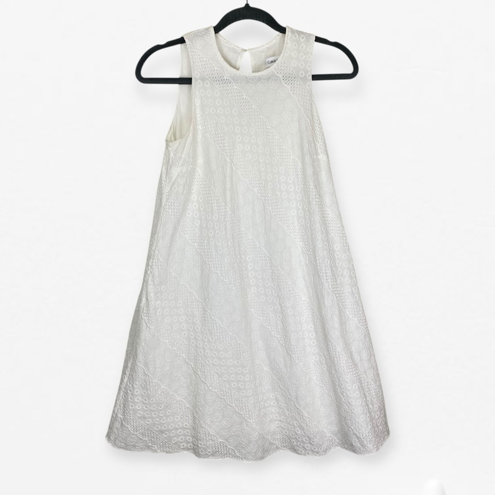 Calvin Klein White Lace high neck sleeveless Mini Dress 2 - Picture 5 of 10
